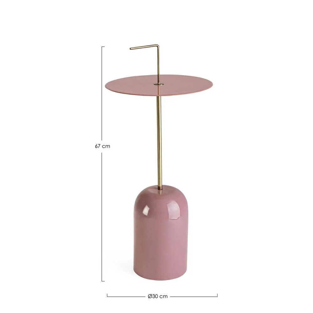 Tavolino Laterale in Acciaio Smaltato Rosa con Manico Ottone - KALEB - Image 2