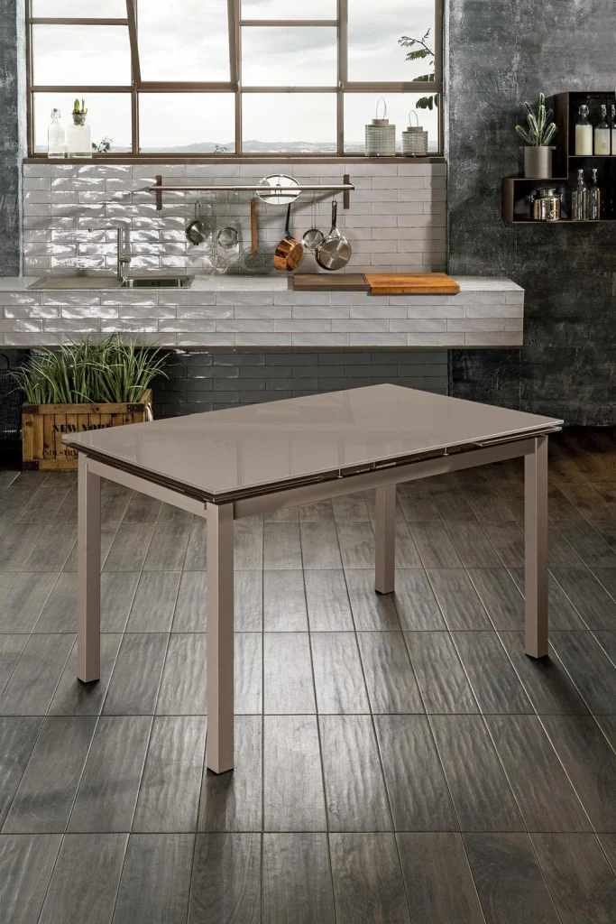 Tavolo Allungabile 130/200x80x75 cm in Metallo con Top in Vetro Cappuccino - Image 2