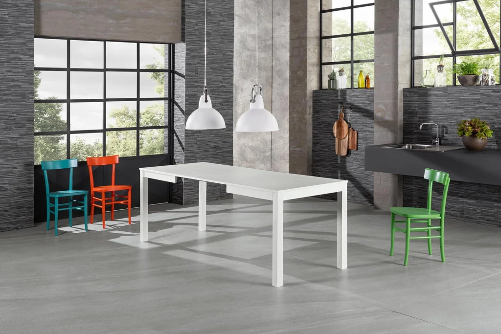 Tavolo Allungabile 130/210x80x76 cm in Legno Top in Melaminico Bianco Frassinato - Image 2