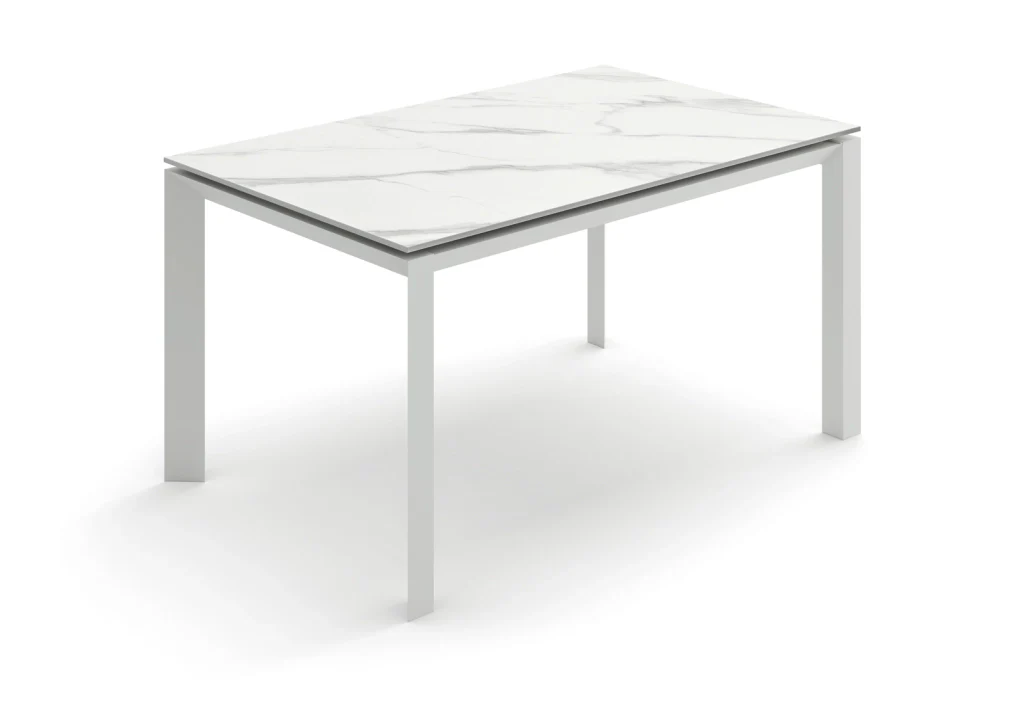 Tavolo allungabile Account 24 con top in ceramica marmo calacatta opaco e allunghe in MDF bianco - Stones - Image 2