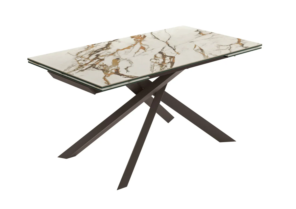 Tavolo Allungabile Cross con Top in Ceramica Calacatta Borghini e Gambe in Metallo Bronzo 160/240x90 cm - Stones - Image 2