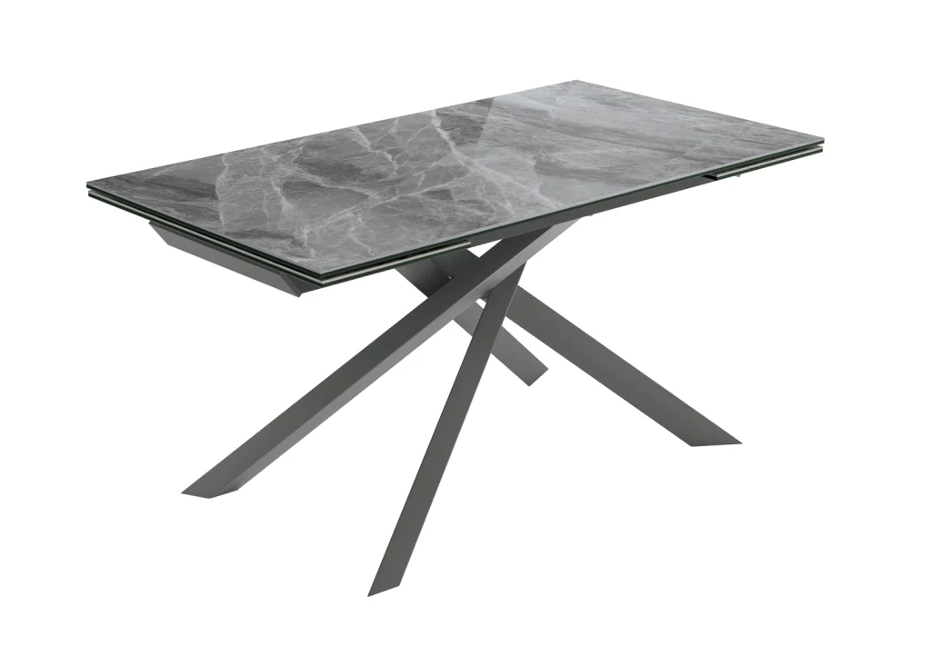Tavolo allungabile Cross - Struttura in metallo antracite e top in ceramica marmo grigio lucido 160/240x90cm - Stones - Image 2