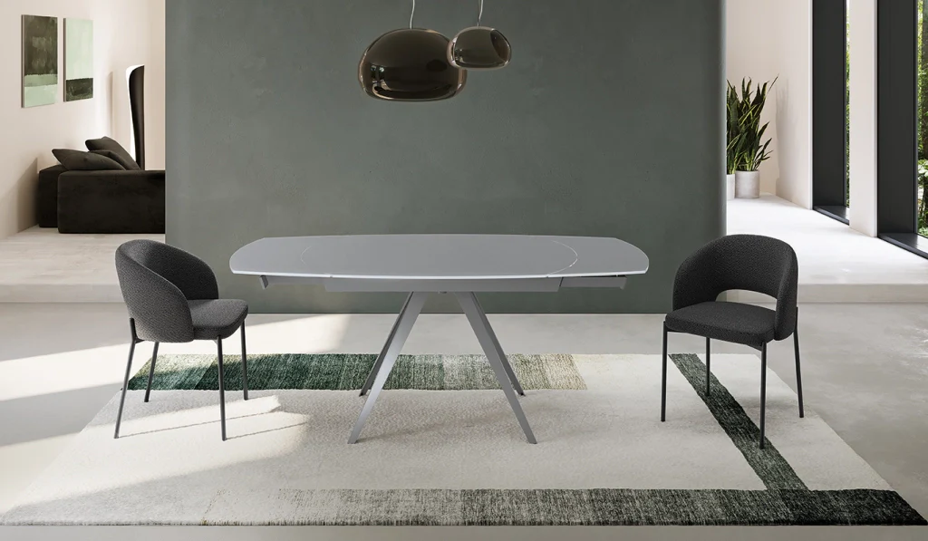 Tavolo Allungabile Kyoto 120 con Top in Vetro Grigio e Struttura in Metallo Grigio Opaco - Stones
