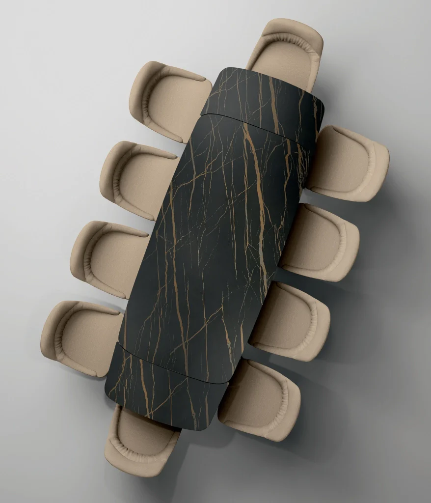 Tavolo Allungabile Thanos X con Piano in Ceramica Portoro Nero e Gambe in Metallo - Stones - Image 3