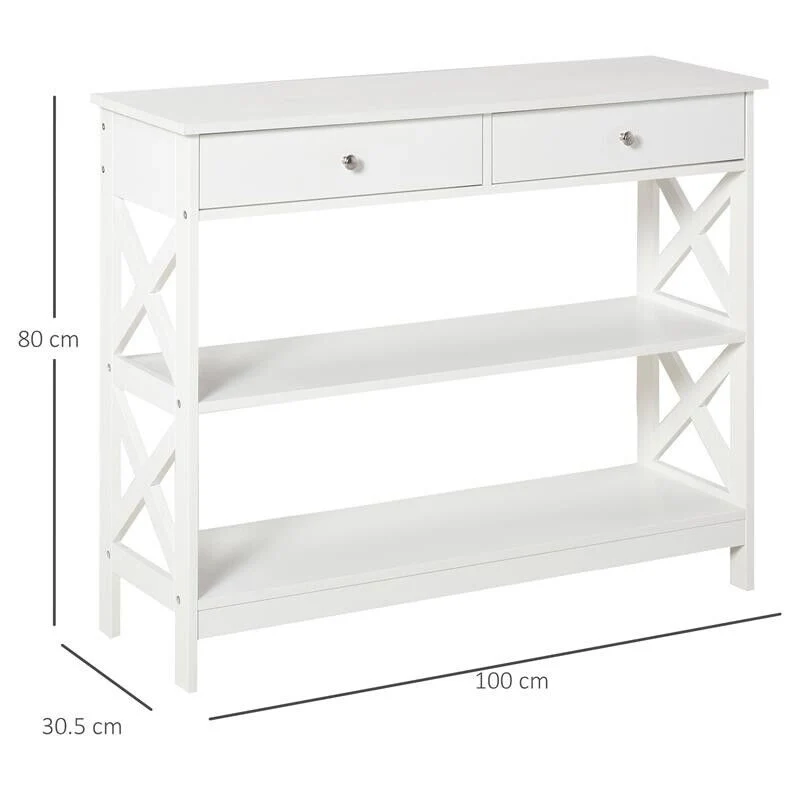 TAVOLO CONSOLLE CON 2 CASSETTI E 2 MENSOLE IN MDF 100 X 30.5 X 80 CM BIANCO - Image 3
