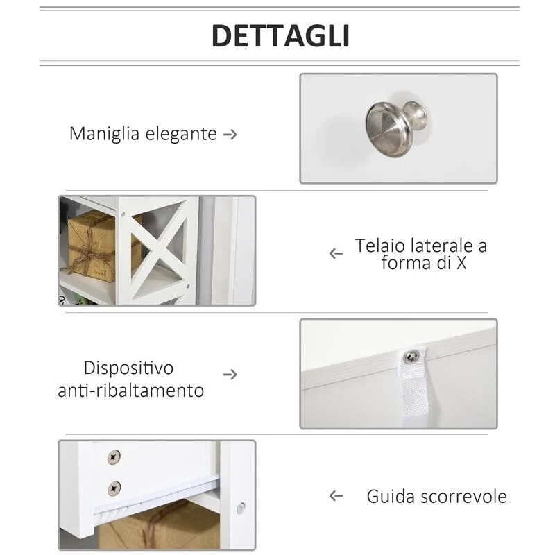 TAVOLO CONSOLLE CON 2 CASSETTI E 2 MENSOLE IN MDF 100 X 30.5 X 80 CM BIANCO - Image 5