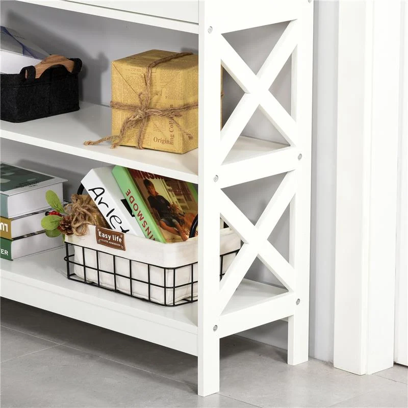 TAVOLO CONSOLLE CON 2 CASSETTI E 2 MENSOLE IN MDF 100 X 30.5 X 80 CM BIANCO - Image 9