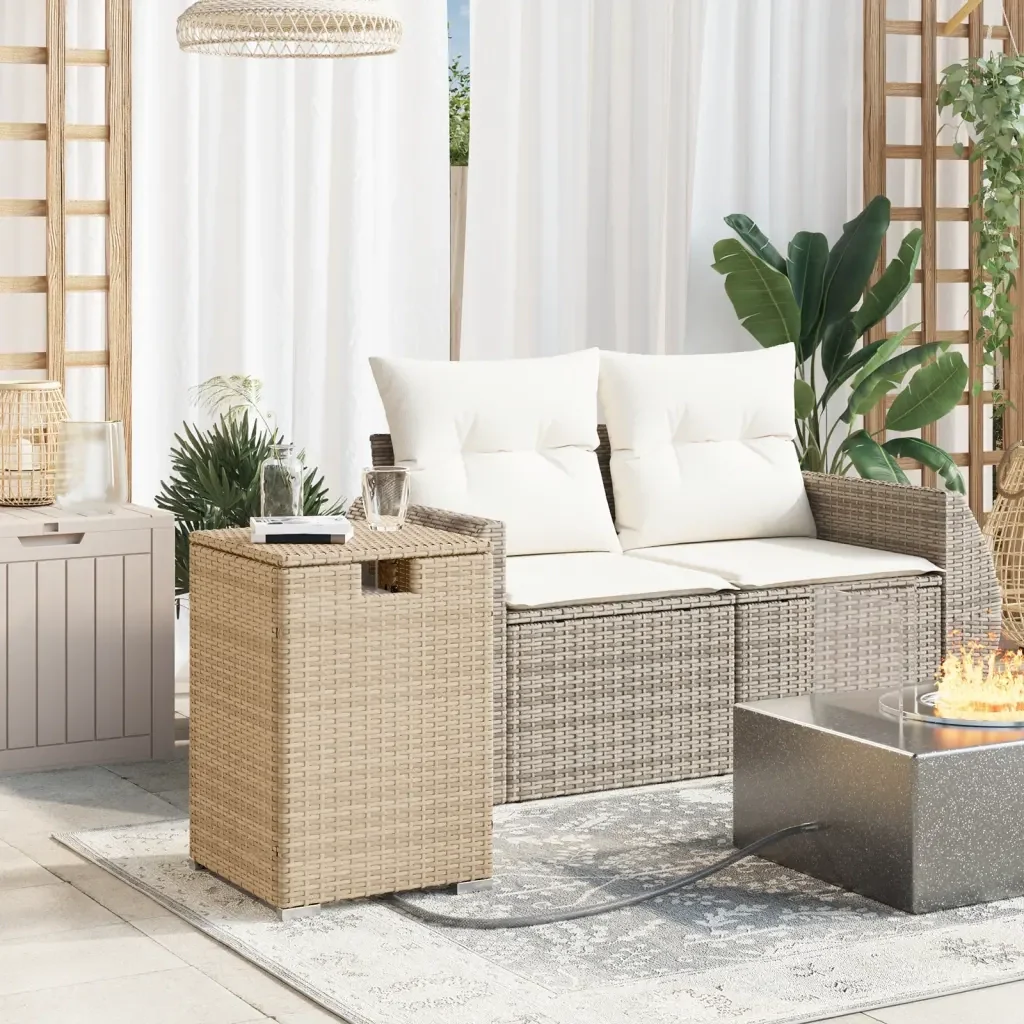 Tavolo Copri Serbatoio Propano Beige 40x40x60 cm in Polyrattan 366297 - Image 3