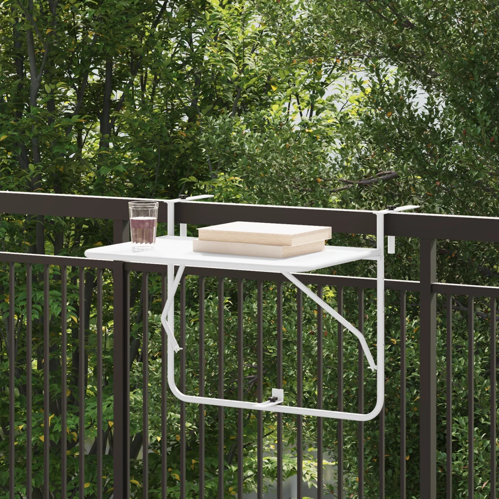 Tavolo da Balcone Pieghevole White 60x40 cm in Acciaio