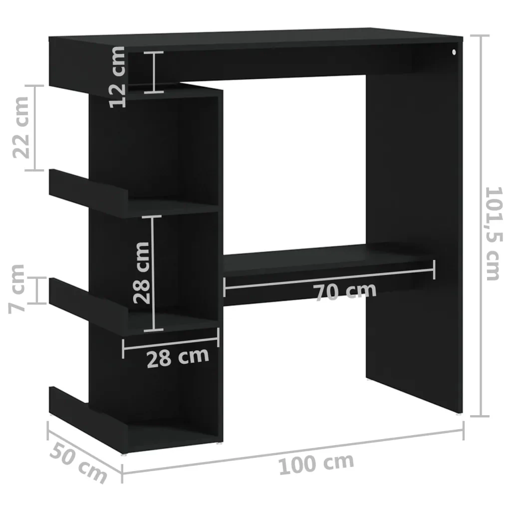 Tavolo da Bar con Ripiani Nero 100x50x101,5 cm in Truciolato 809450 - Image 7