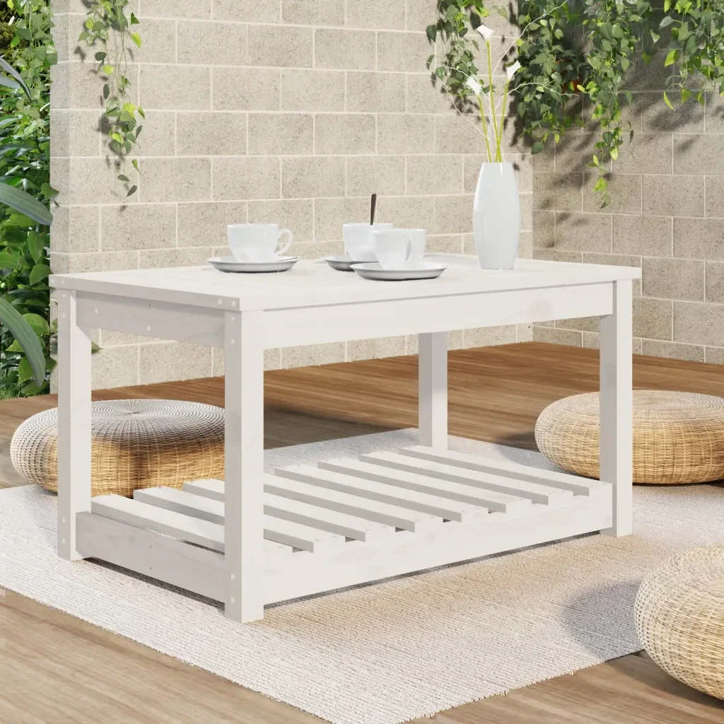 Tavolo da Giardino Bianco 82,5x50,5x45 cm Legno Massello Pino 824135 - Image 3