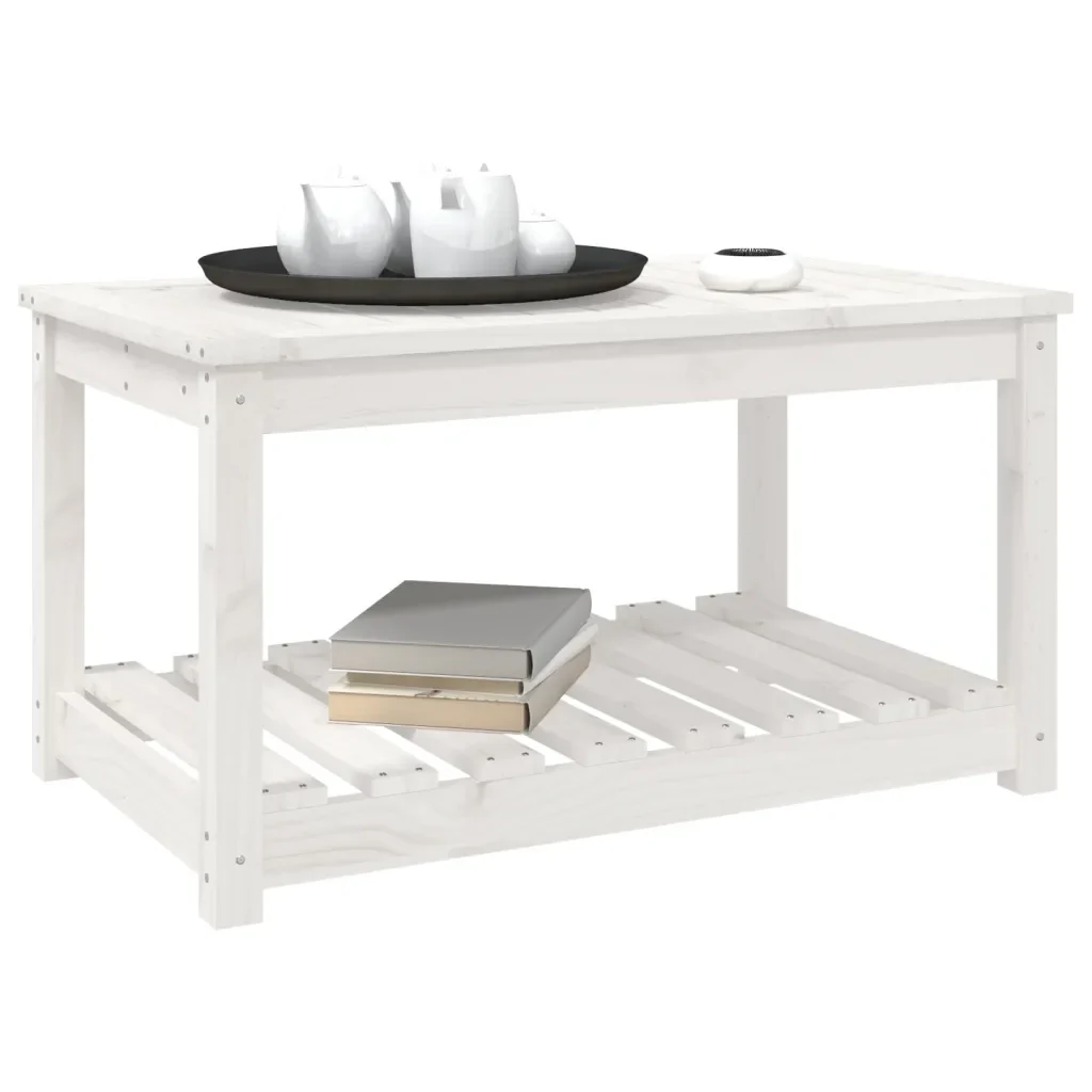 Tavolo da Giardino Bianco 82,5x50,5x45 cm Legno Massello Pino 824135 - Image 4