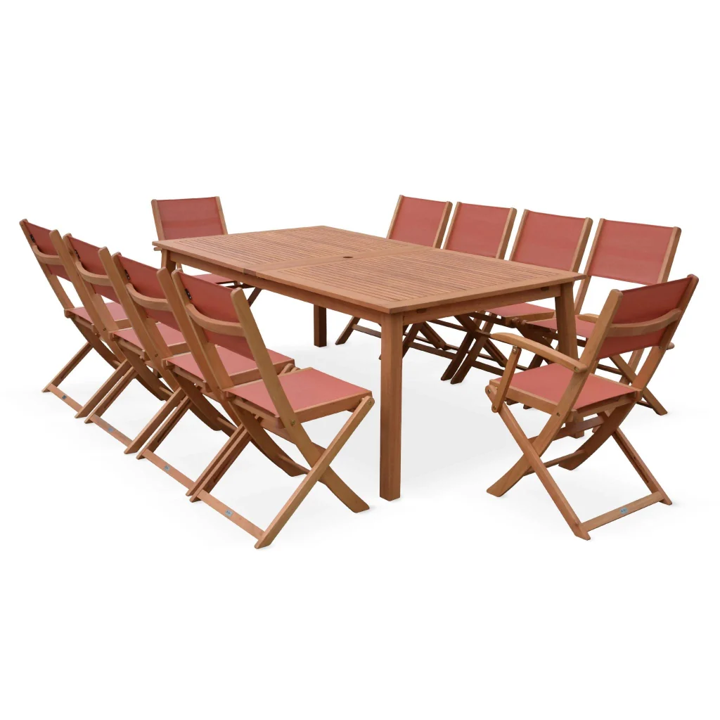 Set tavolo da giardino allungabile in legno con 10 sedie, marrone - Image 3