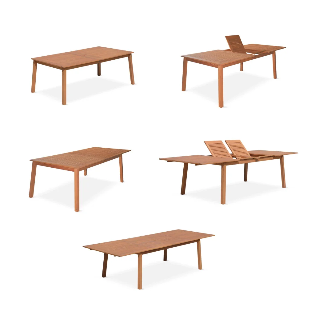 Set tavolo da giardino allungabile in legno con 10 sedie, marrone - Image 4
