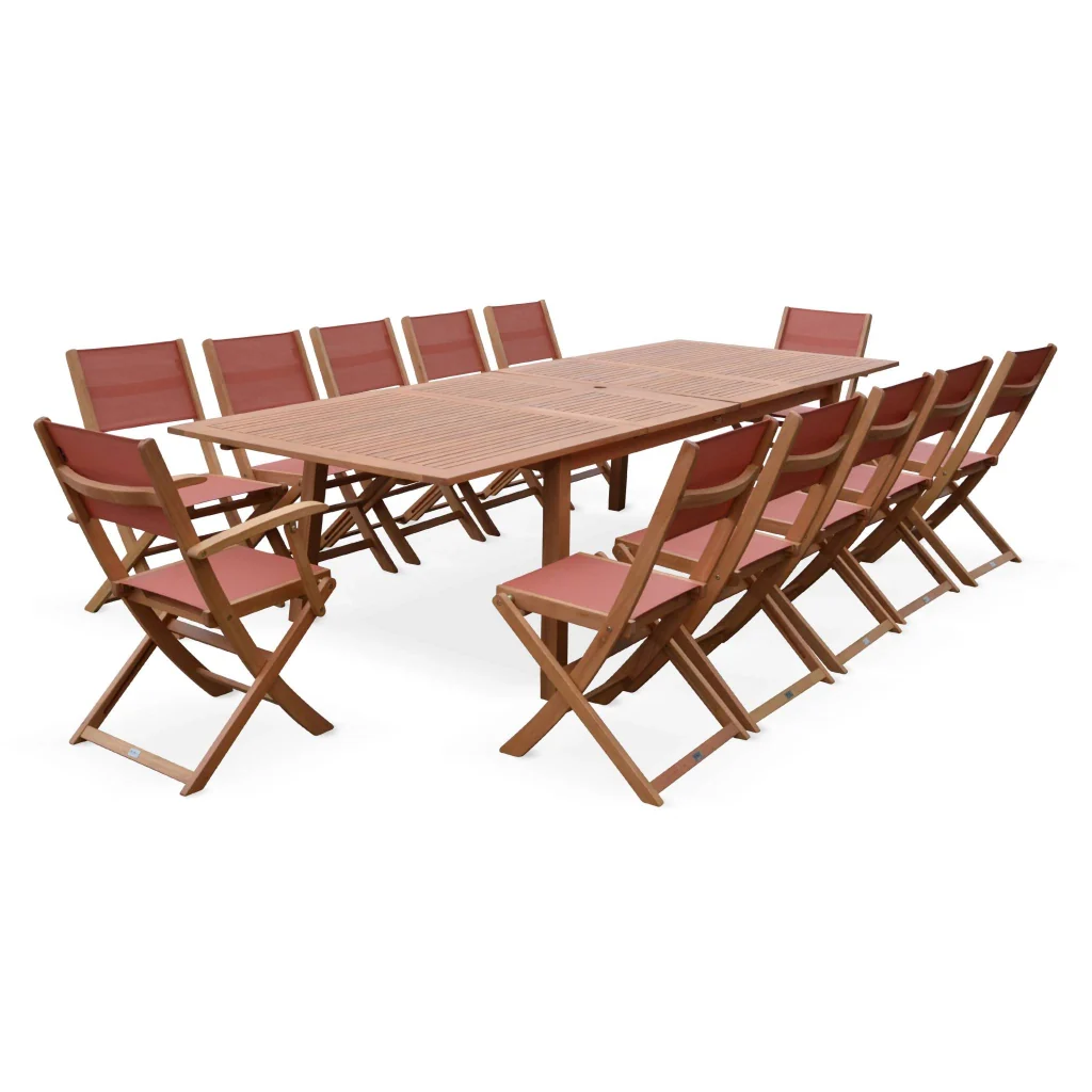 Set tavolo da giardino allungabile in legno con 10 sedie, marrone - Image 9