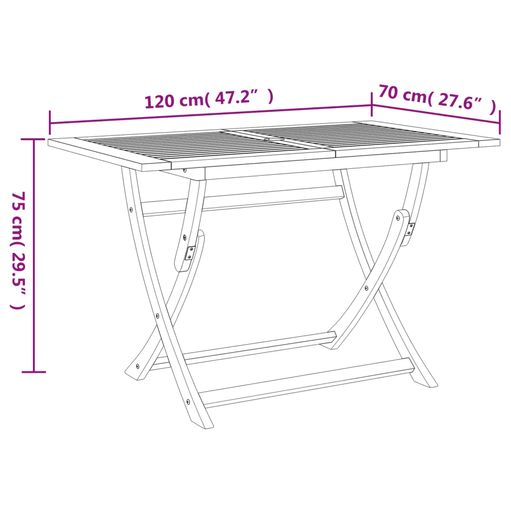 Tavolo da Giardino Pieghevole 120x70x75cm Legno Massello Acacia 365745 - Image 9