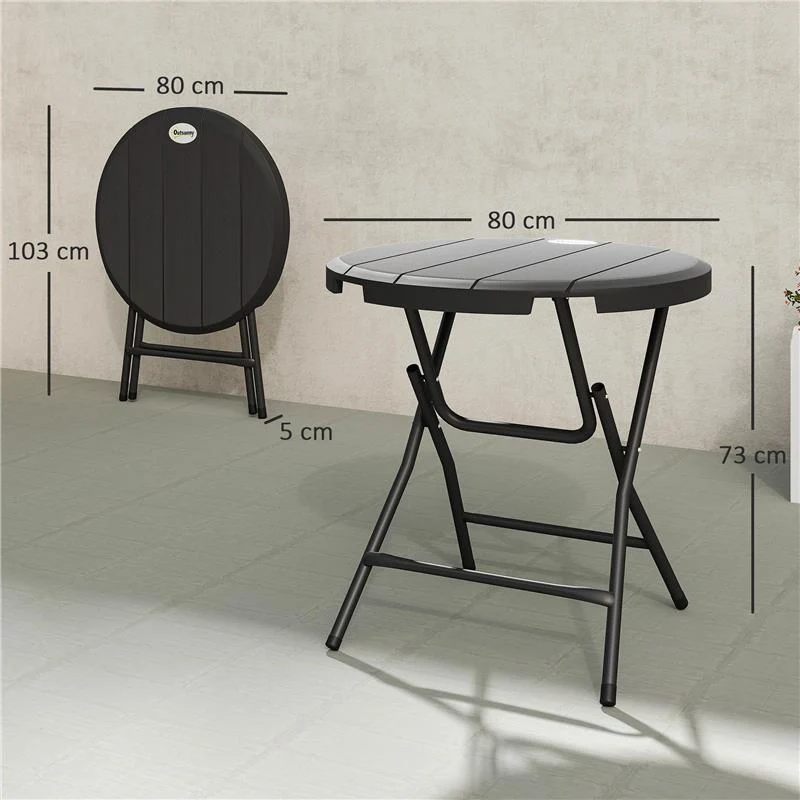 TAVOLO DA GIARDINO ROTONDO PIEGHEVOLE PER 4 PERSONE IN ALLUMINIO E PLASTICA HDPE, 80X73 CM, GRIGIO - Image 2
