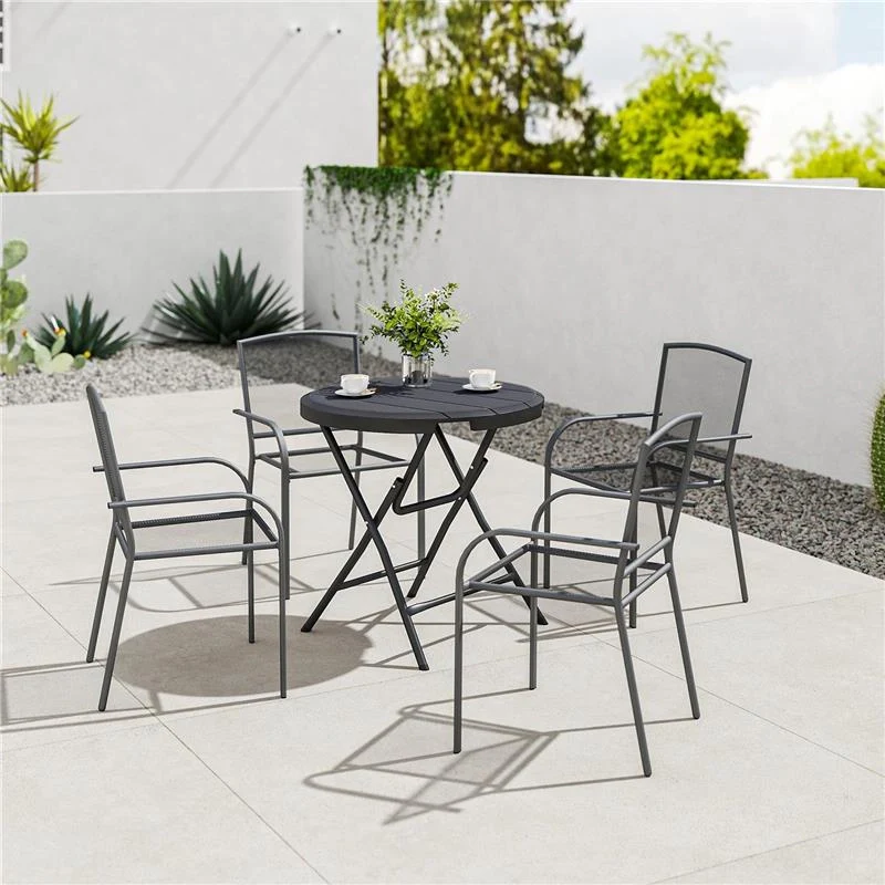 TAVOLO DA GIARDINO ROTONDO PIEGHEVOLE PER 4 PERSONE IN ALLUMINIO E PLASTICA HDPE, 80X73 CM, GRIGIO - Image 4