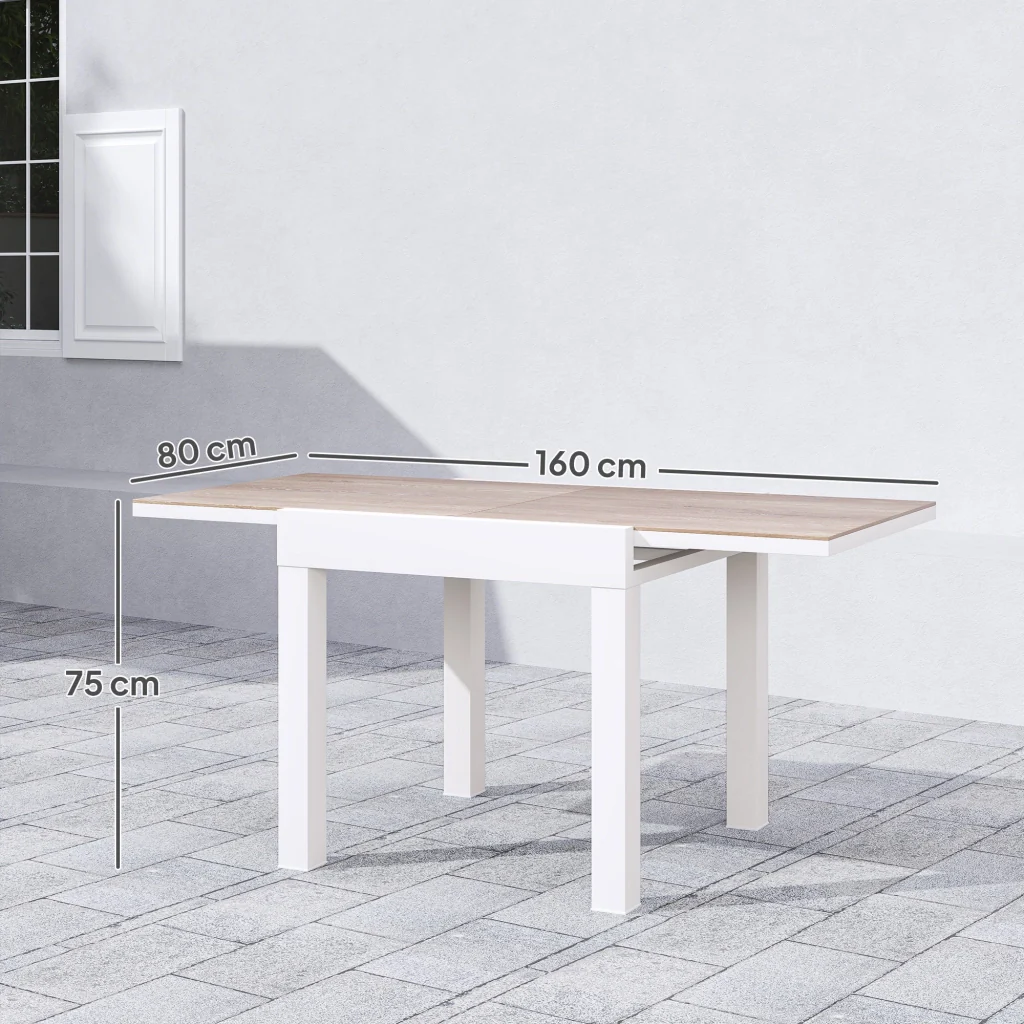 Tavolo da Pranzo da Giardino Allungabile 80-160 cm in Alluminio e in PSPC Bianco - Image 3