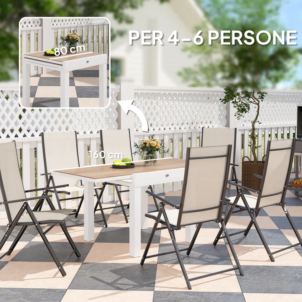 Tavolo da Pranzo da Giardino Allungabile 80-160 cm in Alluminio e in PSPC Bianco - Image 4