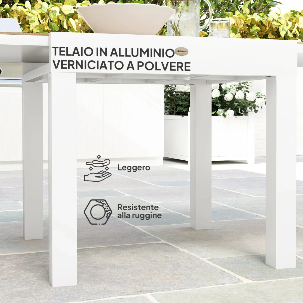 Tavolo da Pranzo da Giardino Allungabile 80-160 cm in Alluminio e in PSPC Bianco - Image 5