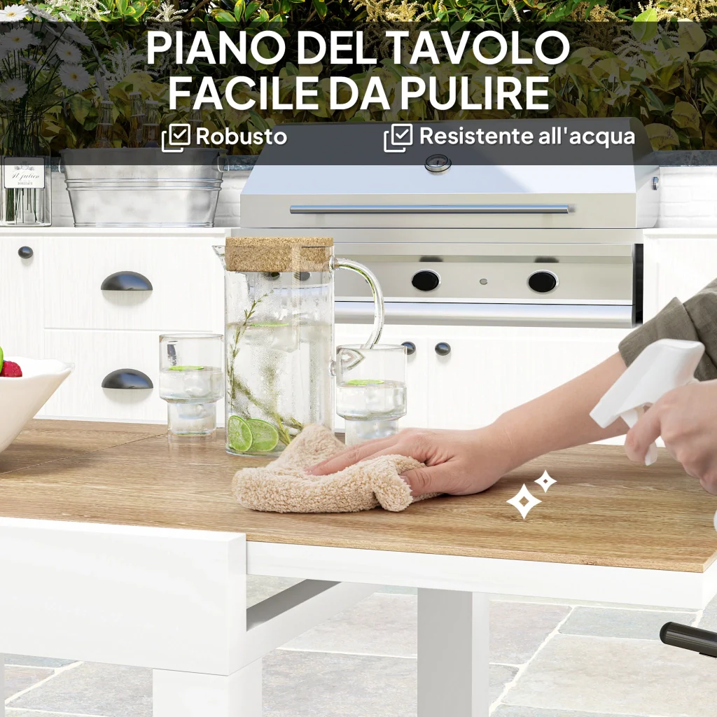 Tavolo da Pranzo da Giardino Allungabile 80-160 cm in Alluminio e in PSPC Bianco - Image 6