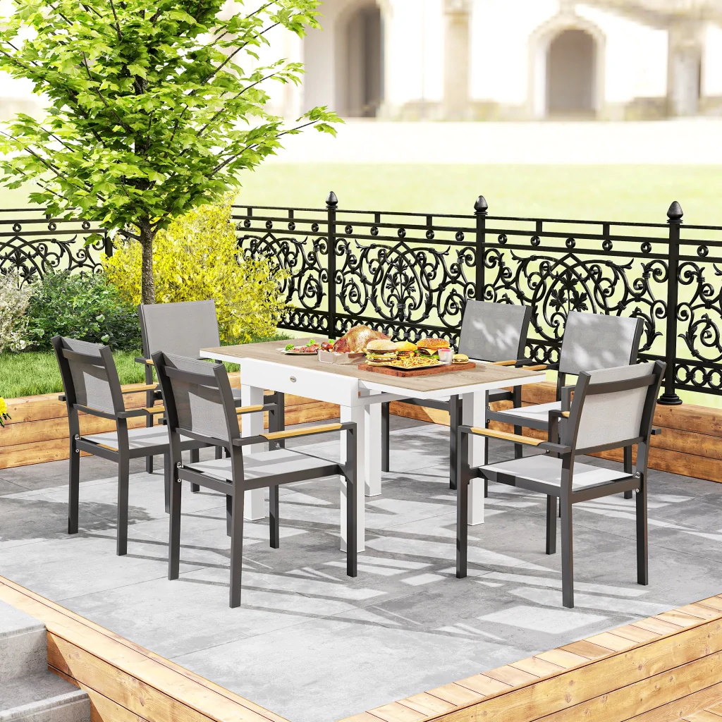 Tavolo da Pranzo da Giardino Allungabile 80-160 cm in Alluminio e in PSPC Bianco - Image 7
