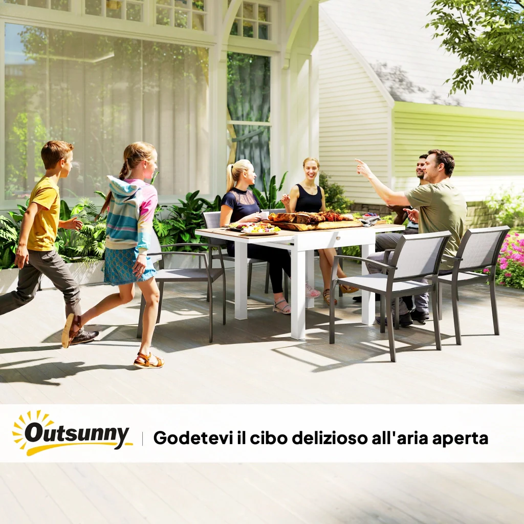 Tavolo da Pranzo da Giardino Allungabile 80-160 cm in Alluminio e in PSPC Bianco - Image 9
