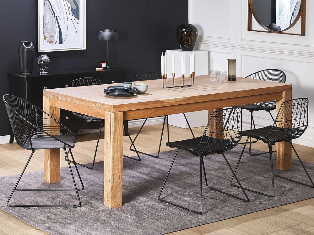 Tavolo da pranzo in legno chiaro in legno massello di acacia 180 x 90 cm tradizionale country - Image 2