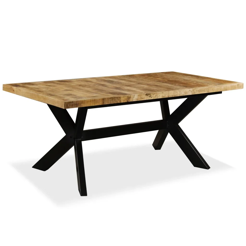 Tavolo da Pranzo in Massello di Mango e Acciaio a Croce 180 cm 244805 - Image 10