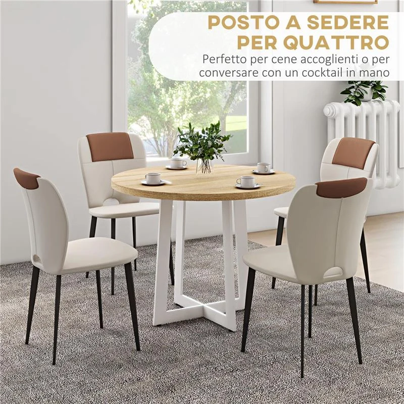 TAVOLO DA PRANZO ROTONDO MODERNO PER 4 PERSONE, Ø100X75CM, LEGNO NATURALE E BIANCO - Image 5
