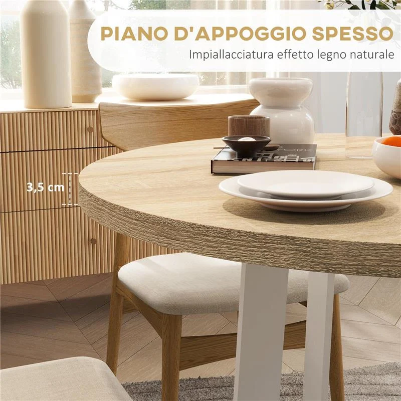 TAVOLO DA PRANZO ROTONDO MODERNO PER 4 PERSONE, Ø100X75CM, LEGNO NATURALE E BIANCO - Image 6