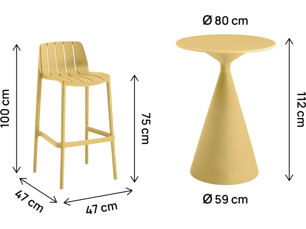 Tavolo e seggioloni bistrot impilabili "Vaena" - 2 posti - Giallo - Image 3