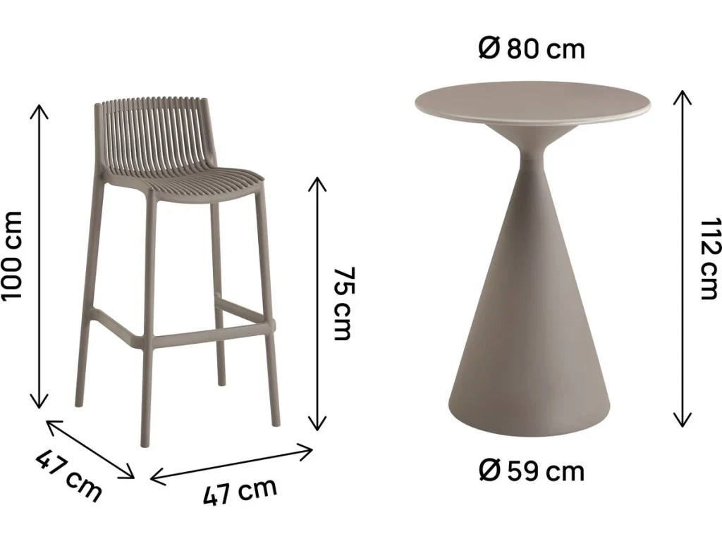 Tavolo e seggioloni da giardino bistrot impilabili "Néora" - 2 posti - Taupe - Image 3