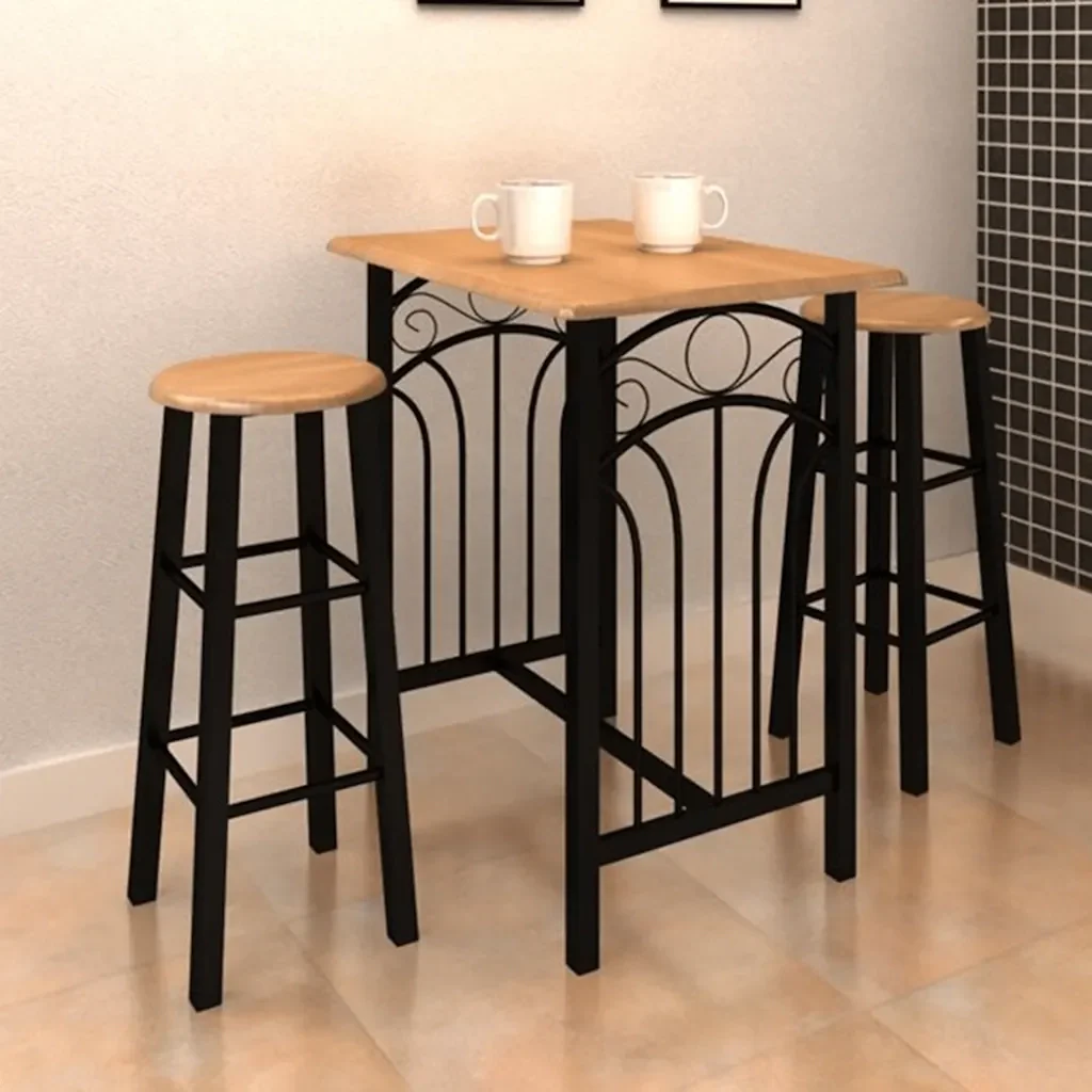 Tavolo e Sgabelli da Bar Set 3 pz in Legno e Acciaio cod mxl 72607