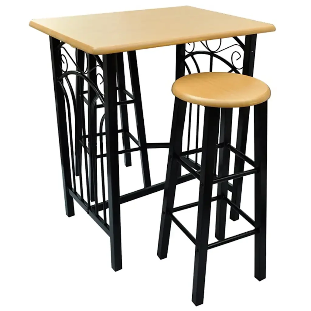 Tavolo e Sgabelli da Bar Set 3 pz in Legno e Acciaio cod mxl 72607 - Image 2