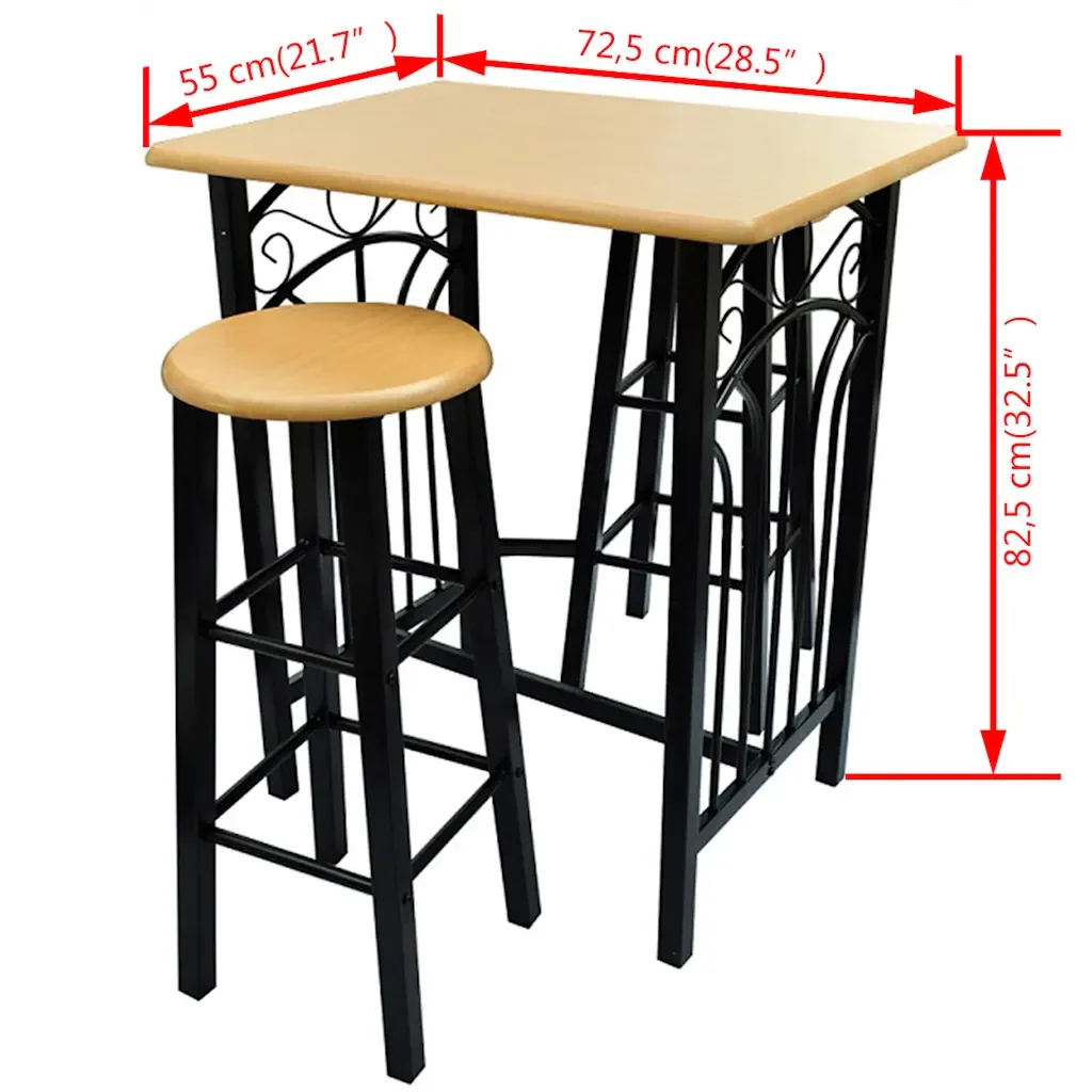 Tavolo e Sgabelli da Bar Set 3 pz in Legno e Acciaio cod mxl 72607 - Image 6
