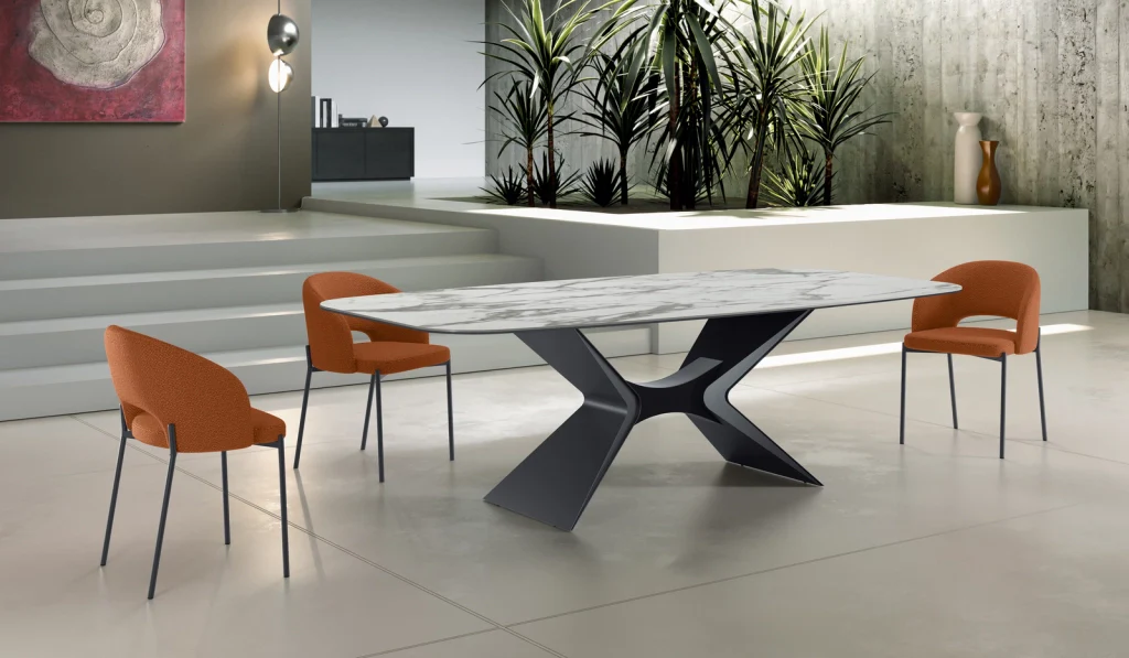 Tavolo Fisso Atlas con Piano in Ceramica Marmo Bianco Lucido e Base in Metallo - Stones