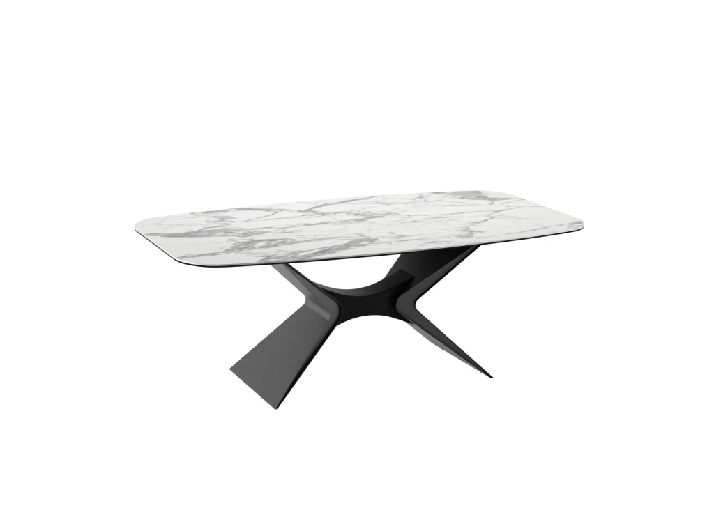 Tavolo Fisso Atlas con Piano in Ceramica Marmo Bianco Lucido e Base in Metallo - Stones - Image 3