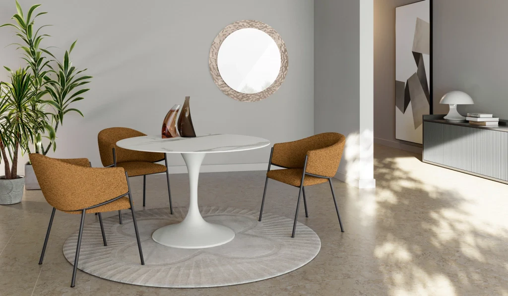 Tavolo Fisso Side OM/477/MB con Top in Ceramica Marmo Bianco e Struttura in Metallo Bianco - 120x120x76 cm - Stones