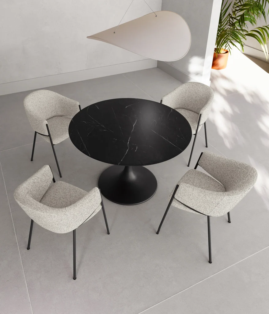 Tavolo Fisso Side OM/477/MN con Top in Ceramica Marmo Nero e Struttura in Metallo Verniciato Nero - 120x120x76 cm - Stones