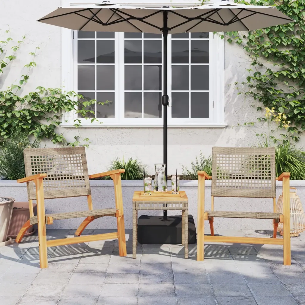 Tavolo Giardino Beige Misto 38x38x42 cm Polyrattan Legno Acacia 365865 - Image 3