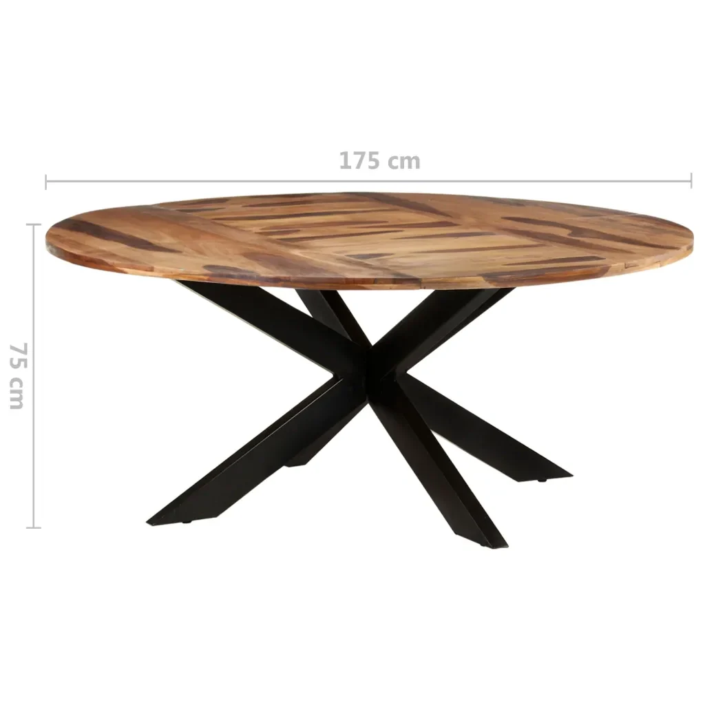Tavolo Pranzo Rotondo 175x75 cm Legno di Acacia Finitura Ambra 321686 - Image 7