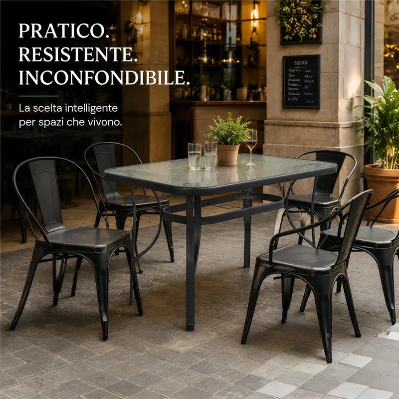 TAVOLO RETTANGOLARE DA GIARDINO CON FORO OMBRELLONE E PIANO IN VETRO - DIMENSIONI  120X70 CM - Image 6