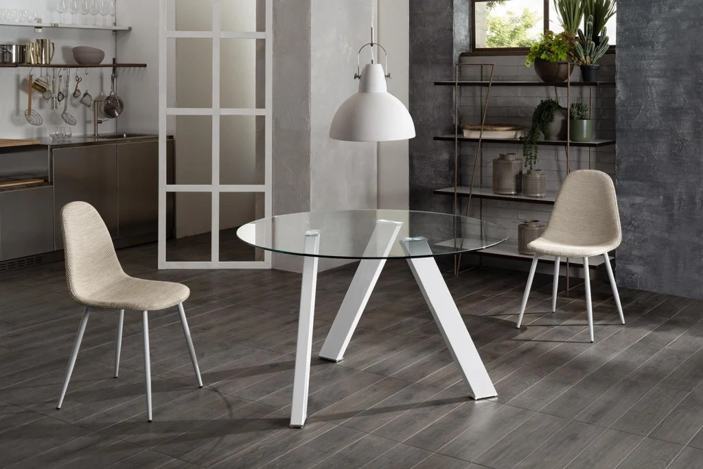 Tavolo Rotondo Ø120x75 cm Top in Vetro Gambe in Metallo Bianco - Image 2