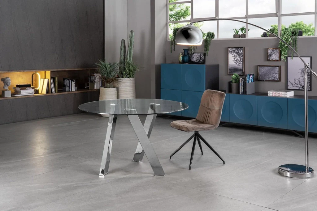 Tavolo Rotondo Ø120x75 cm Top in Vetro Gambe in Metallo Cromato - Image 2