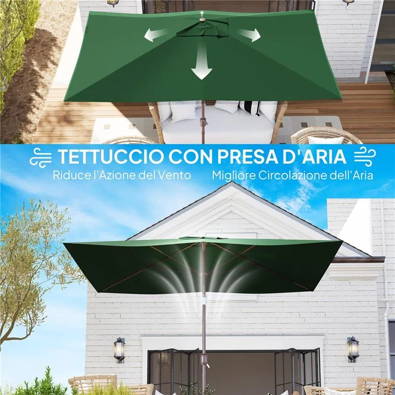 TELO DI RICAMBIO PER OMBRELLONE RETTANGOLARE 3X2 M A 6 STECCHE POLIESTERE ANTI UV 50+ VERDE - Image 7