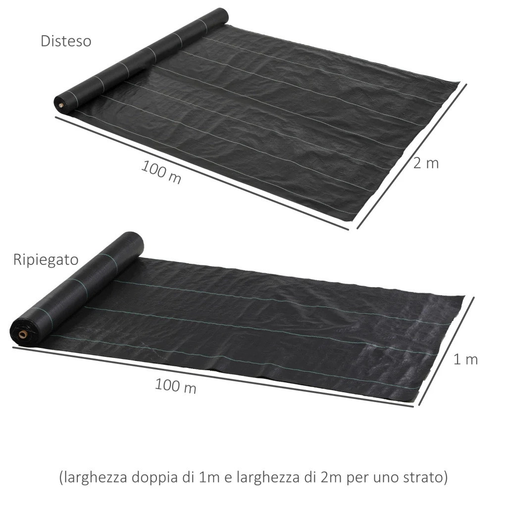Telo per Pacciamatura 100x2 m Traspirante e Anti-UV in Polipropilene Nero - Image 3