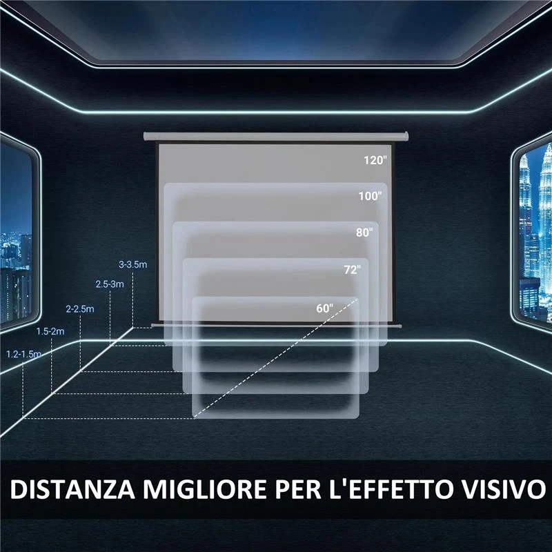 TELO PROIETTORE 100 POLLICI CON TELECOMANDO IN PVC E METALLO 247X7.5X168 CM BIANCO - Image 7