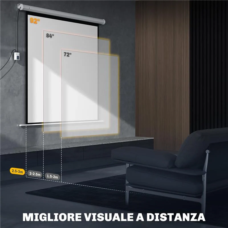 TELO PROIETTORE MOTORIZZATO DA 92 POLLICI CON TELECOMANDO IN PLASTICA E METALLO 189.5X8X189.5 CM BIANCO - Image 4